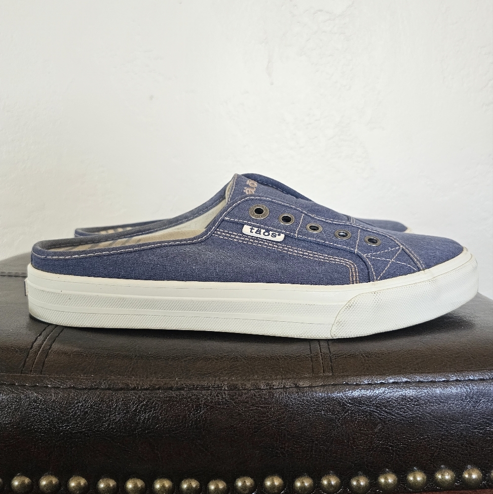 Taos Footwear Ez Soul Blue Denim White Stiching Slip-On Mules Sneakers Sz 9.5 - Picture 4 of 8